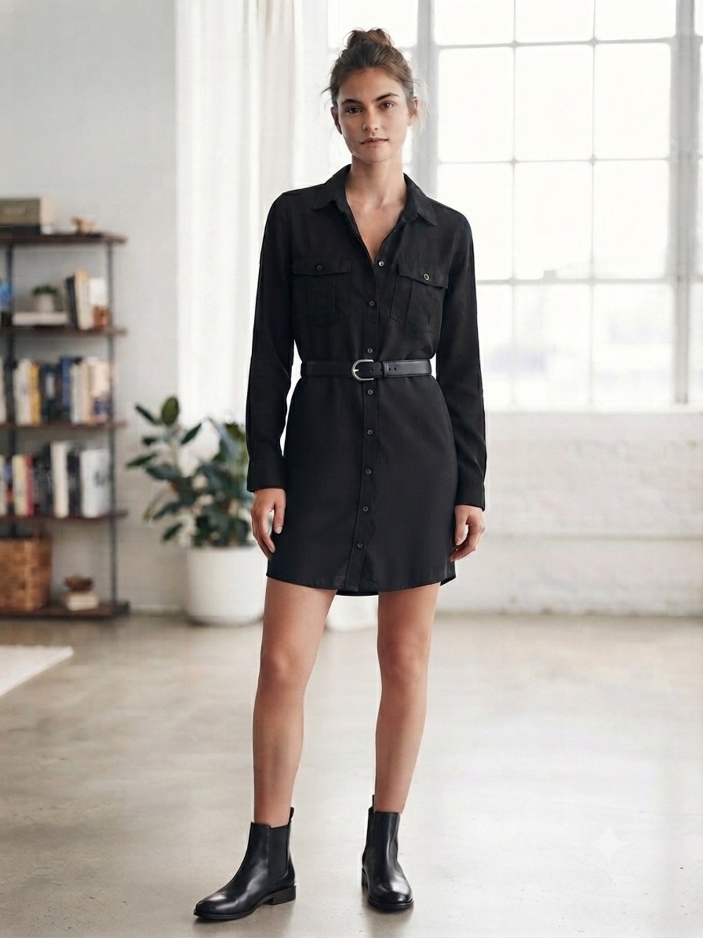 Abercrombie & Fitch Black Button-Front Shirt Mini Dress